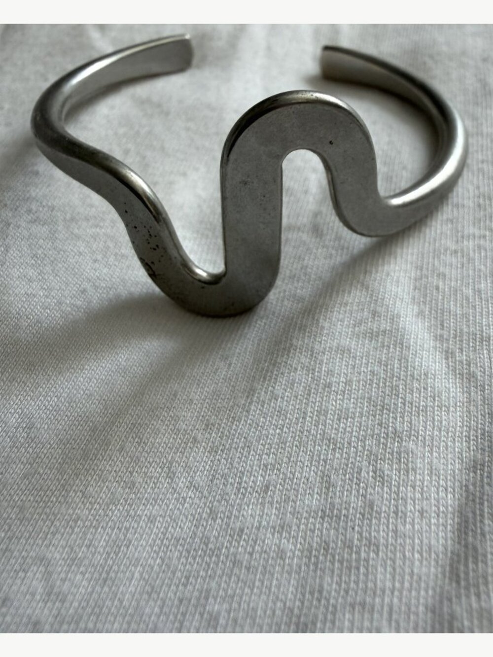 Silver Tone Sculptural Wave Open Statement Cuff Bracelet